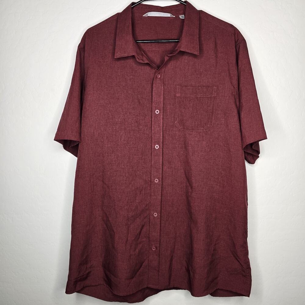 TravisMathew Mens XXL Button Front Shirt Burgundy Heather Short Sleeve Casual